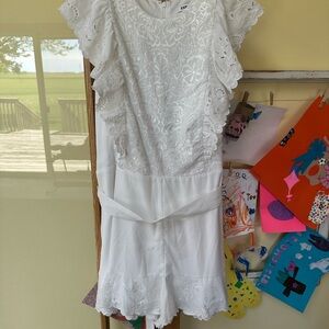 Express White Ruffled Tie Front Romper